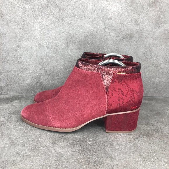 Toms Loren Suede Ankle Boot Bootie, Burgundy Red, Women's 7.5 - Picture 3 of 7